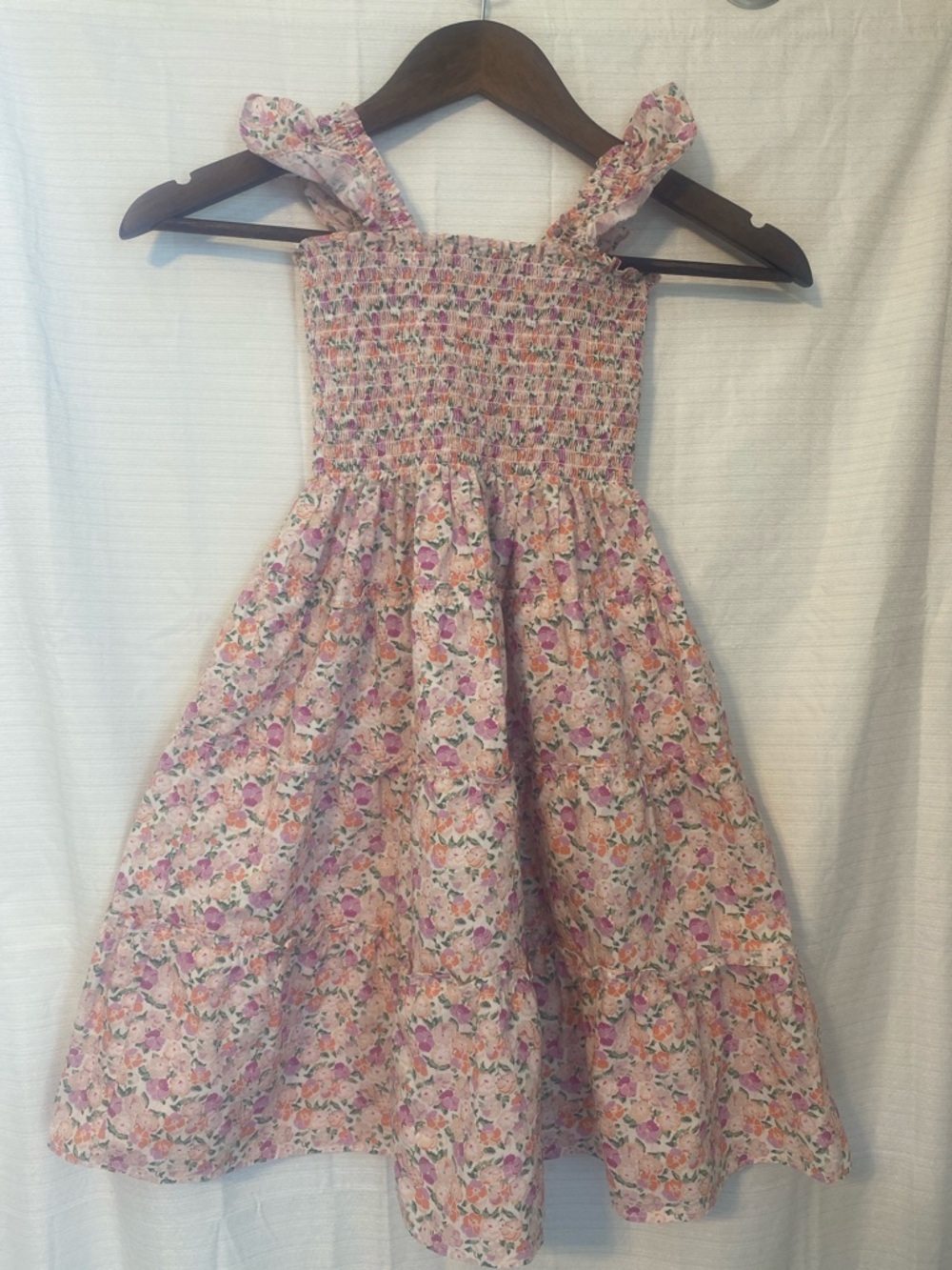 Hill House Girls' Pink Peach Floral Smocked Sundress